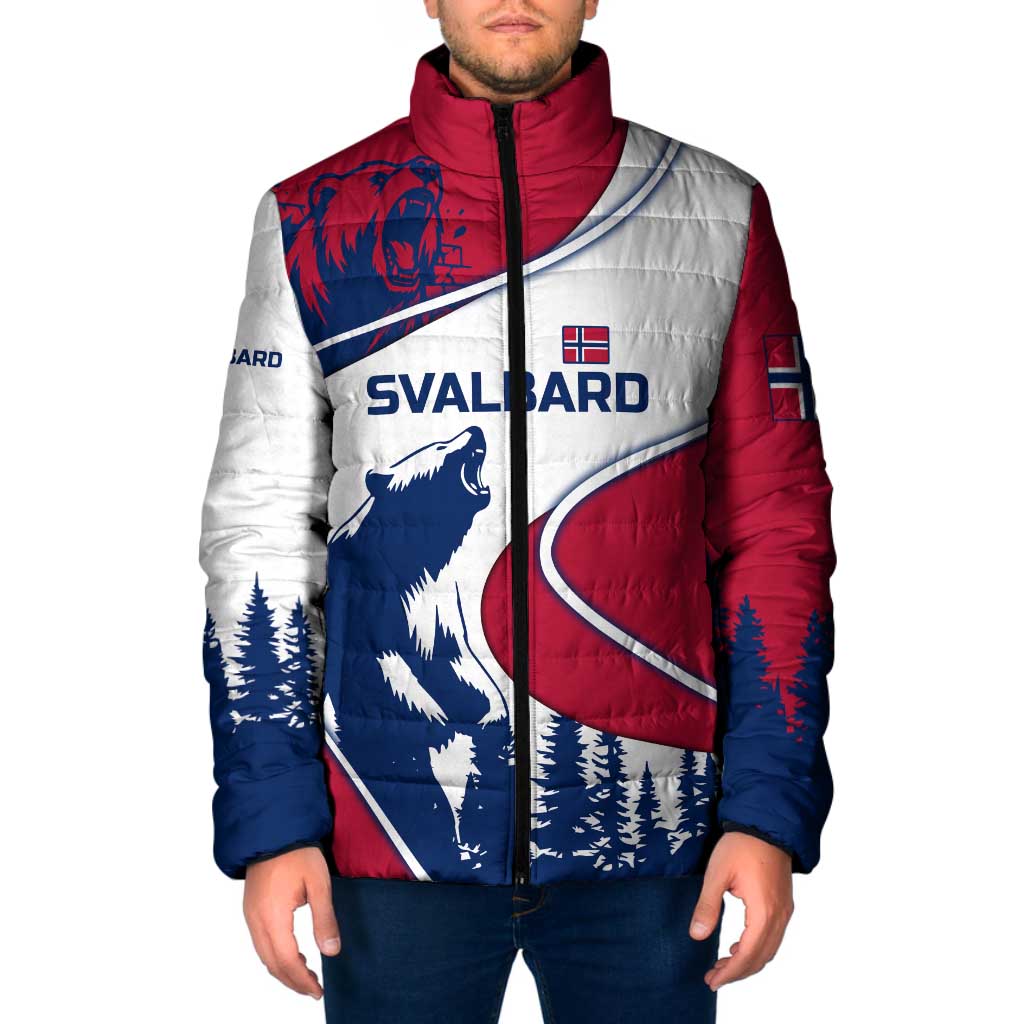 Svalbard Norway Padded Jacket with Polar Bear Forest and Norwegian Flag - Wonder Print Shop