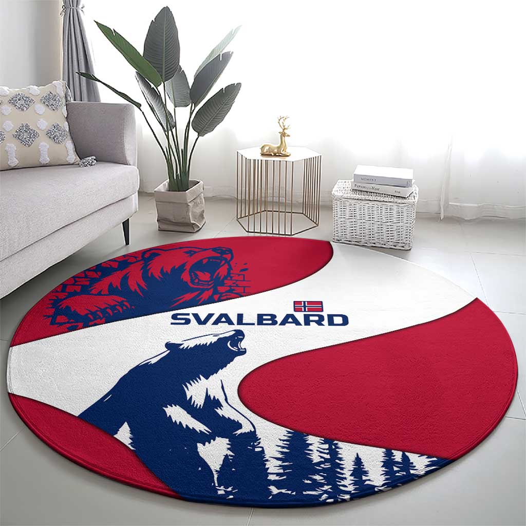 Svalbard Norway Round Carpet with Polar Bear Forest and Norwegian Flag - Wonder Print Shop