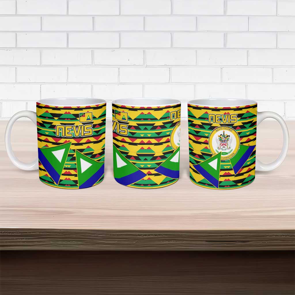 Nevis in Saint Kitts and Nevis Ceramic Mug Geometric Pattern and Coat of Arms - Wonder Print Shop