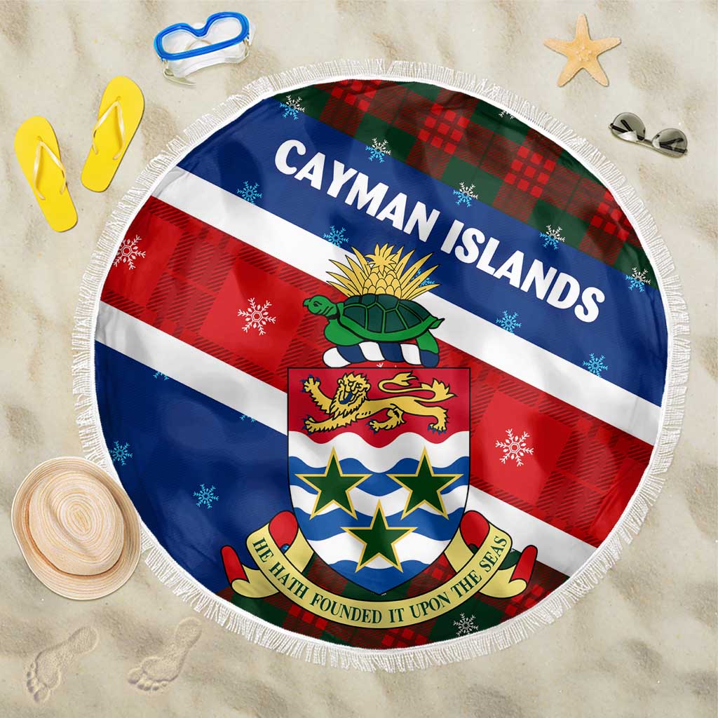 Cayman Islands Xmas Beach Blanket Christmas Plaid Turtle and Coat of Arms Red Green Blue - Wonder Print Shop