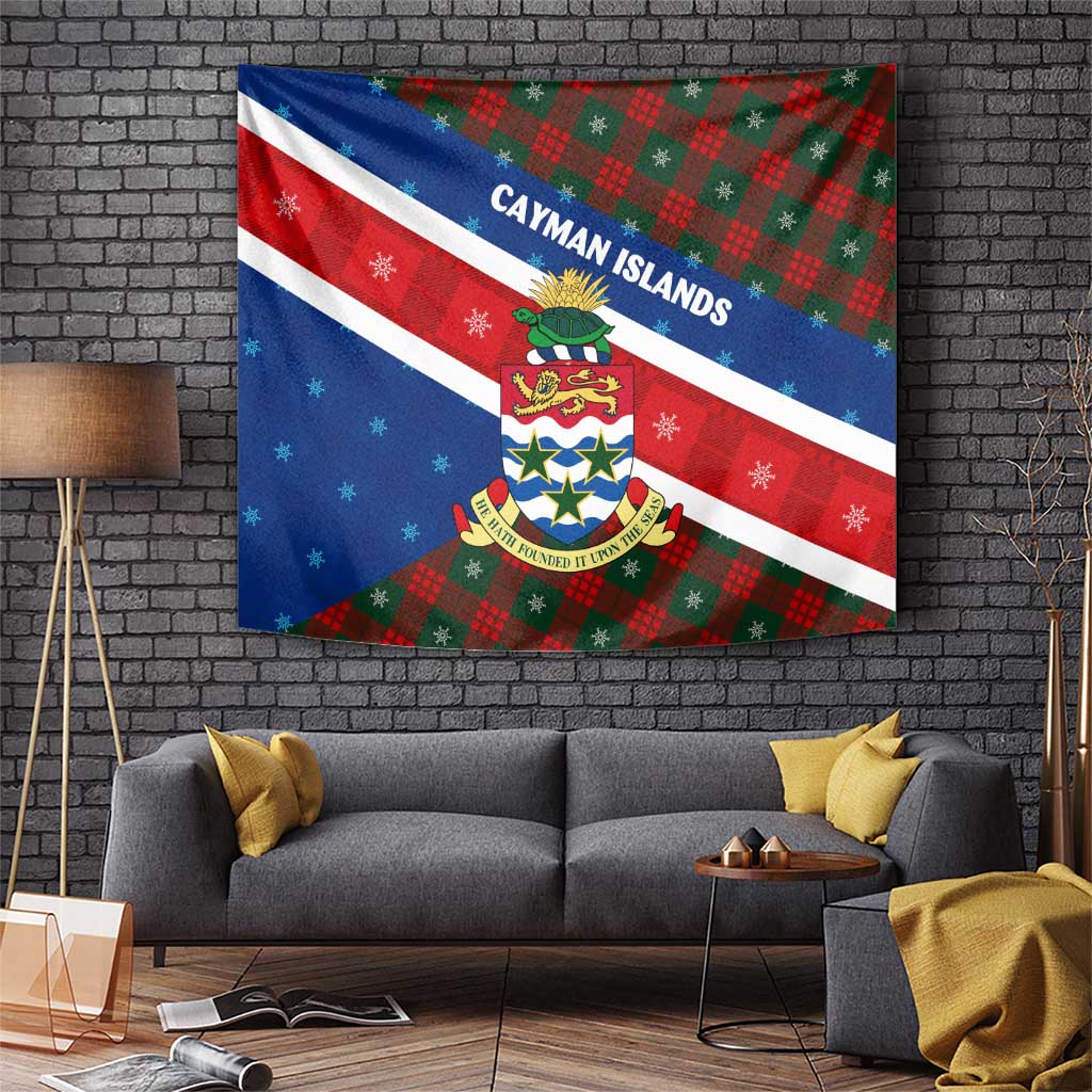 Cayman Islands Xmas Tapestry Christmas Plaid Turtle and Coat of Arms Red Green Blue - Wonder Print Shop