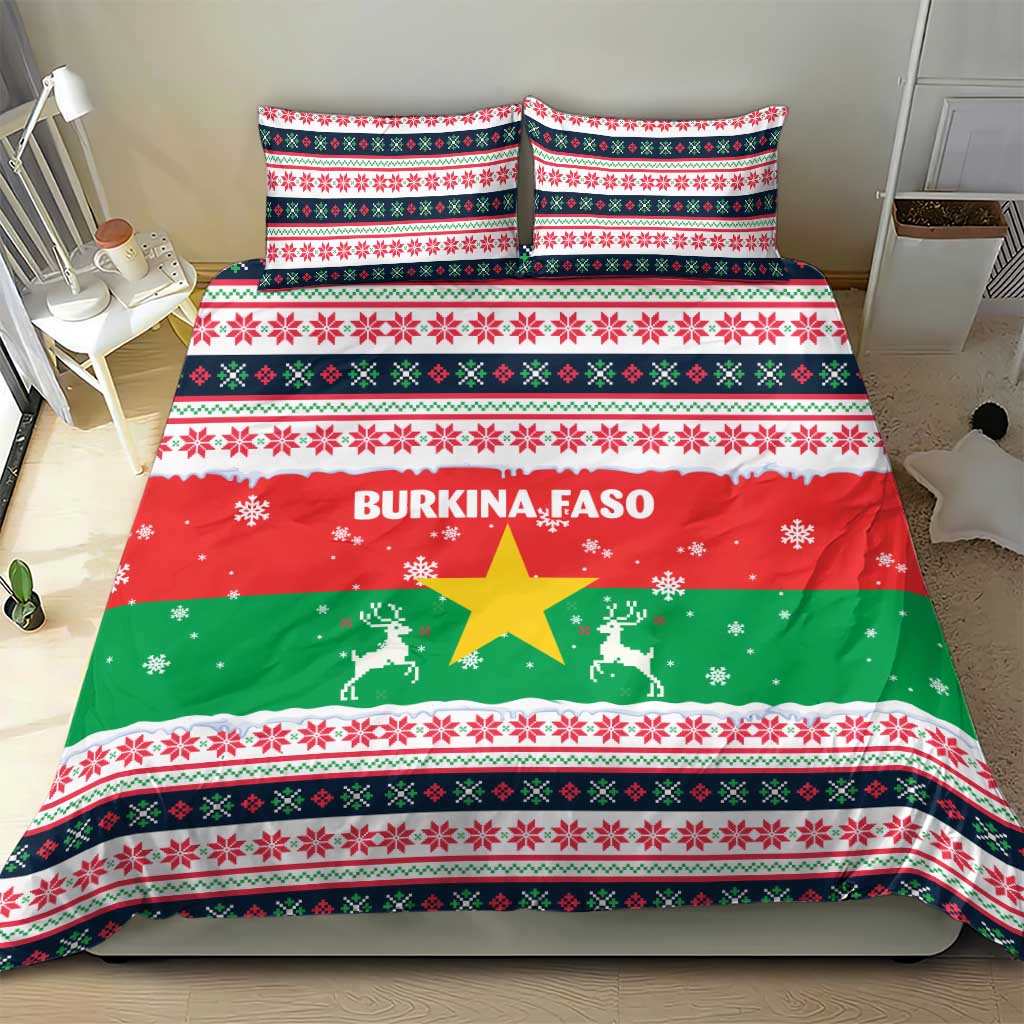 Christmas Burkina Faso Bedding Set Reindeer Star Design - Wonder Print Shop