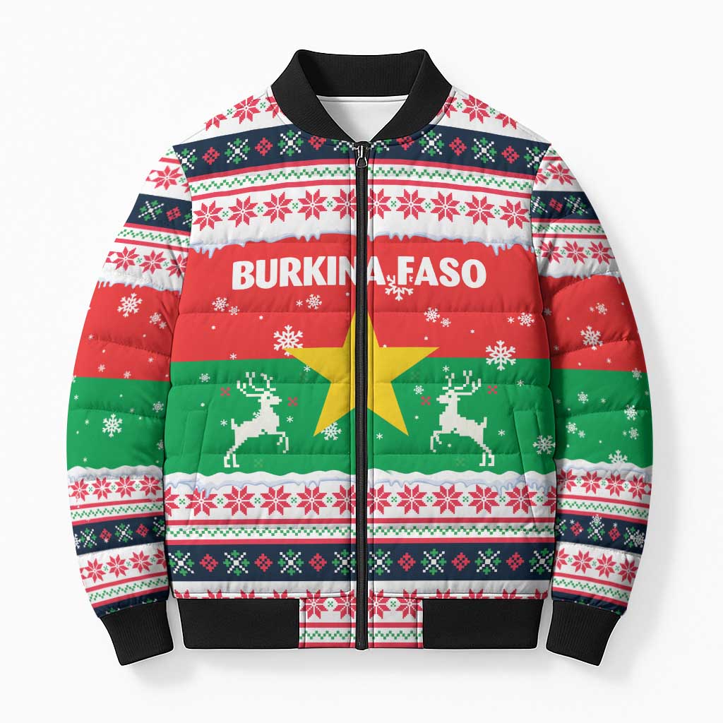 Christmas Burkina Faso Bomber Puffer Jacket Reindeer Star Design - Wonder Print Shop