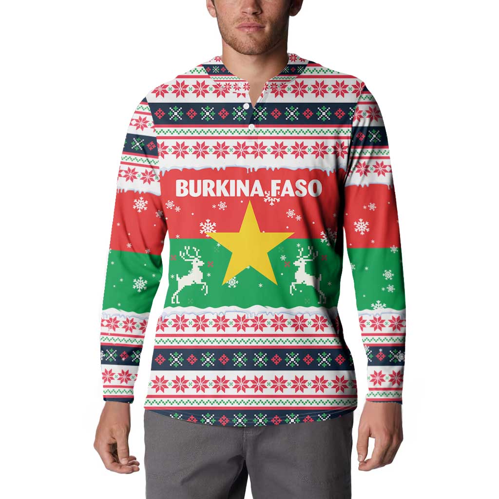 Christmas Burkina Faso Button Sweatshirt Reindeer Star Design - Wonder Print Shop