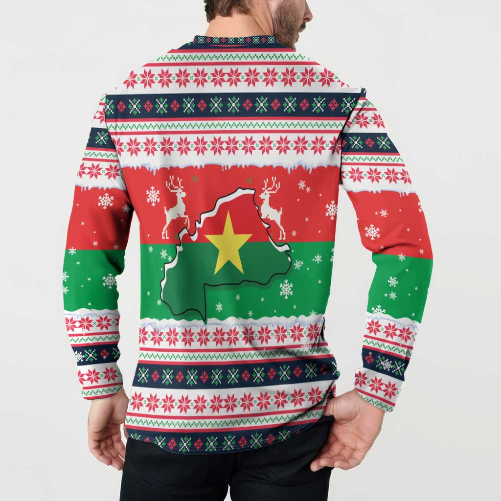 Christmas Burkina Faso Button Sweatshirt Reindeer Star Design - Wonder Print Shop
