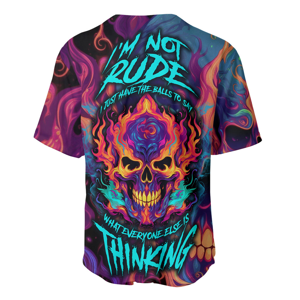 Colorful Fire Skull Baseball Jersey I'm not rude i just have the balls to say what everyone else is Thingking - Wonder Print Shop