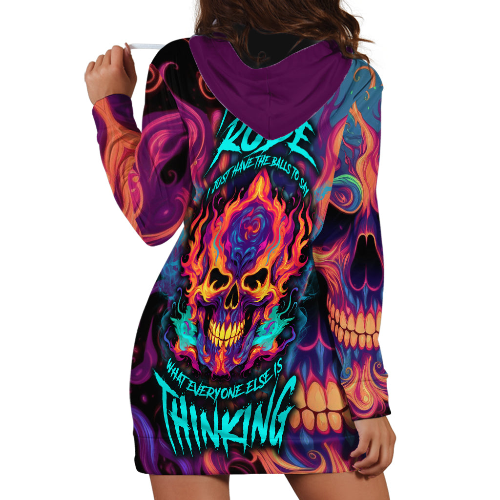 Colorful Fire Skull Hoodie Dress I'm not rude i just have the balls to say what everyone else is Thingking - Wonder Print Shop