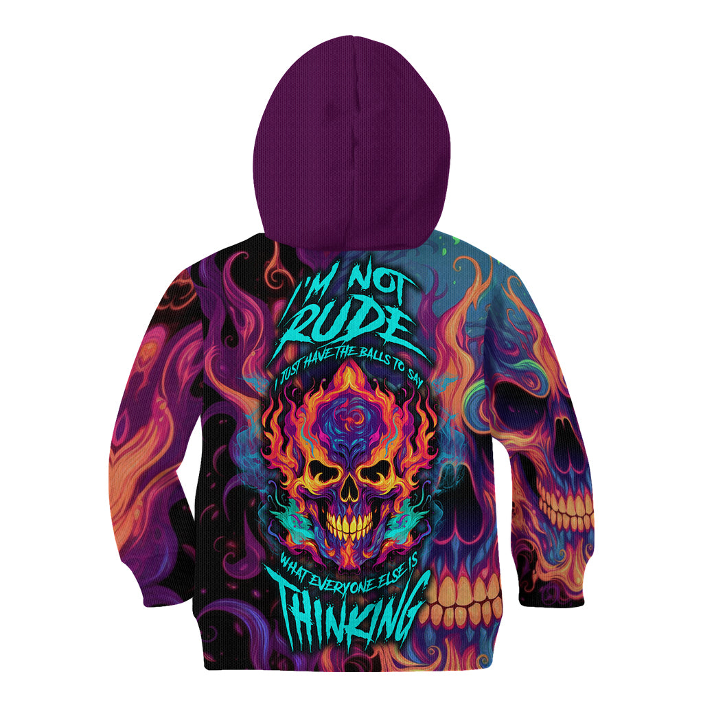 Colorful Fire Skull Kid Hoodie I'm not rude i just have the balls to say what everyone else is Thingking - Wonder Print Shop