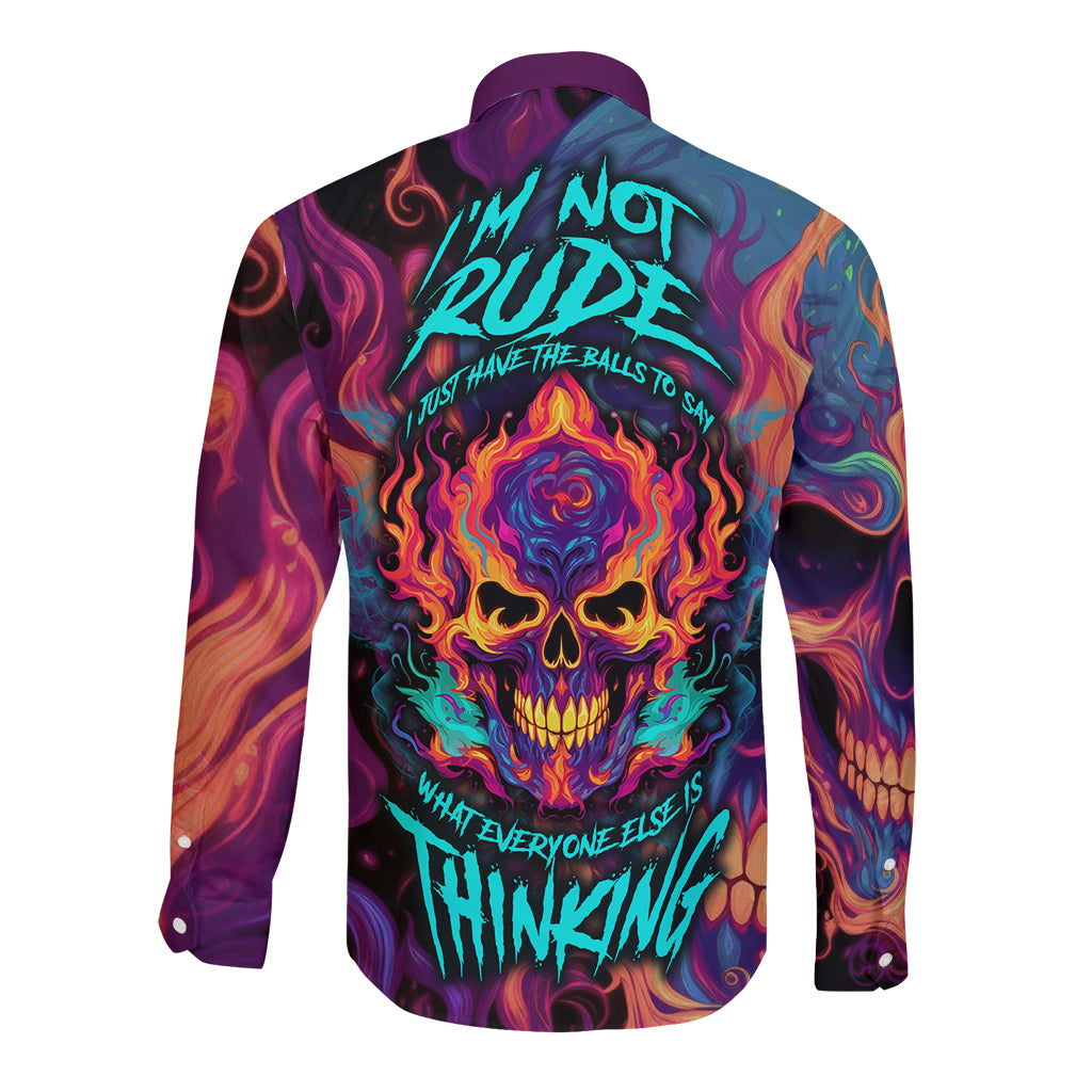 Colorful Fire Skull Long Sleeve Button Shirt I'm not rude i just have the balls to say what everyone else is Thingking - Wonder Print Shop