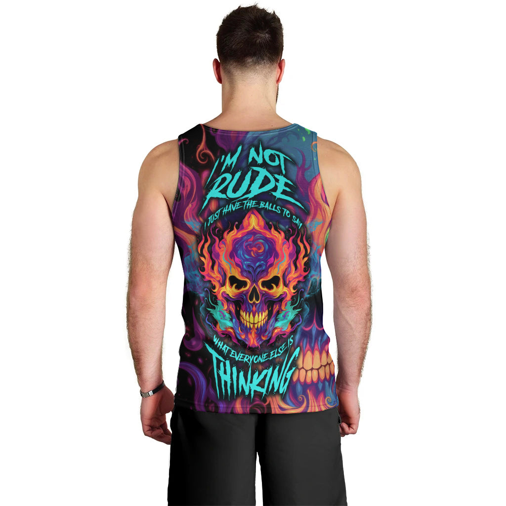 Colorful Fire Skull Men Tank Top I'm not rude i just have the balls to say what everyone else is Thingking - Wonder Print Shop