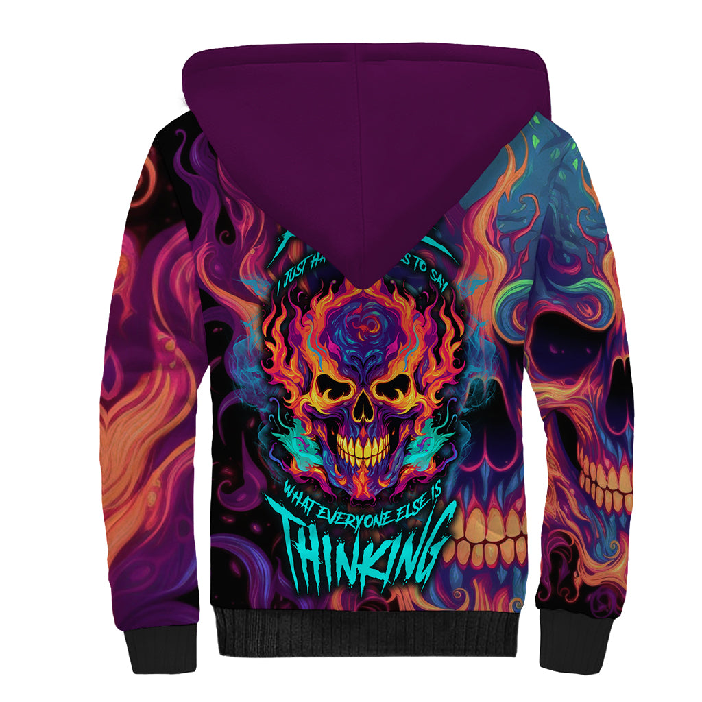 Colorful Fire Skull Sherpa Hoodie I'm not rude i just have the balls to say what everyone else is Thingking - Wonder Print Shop