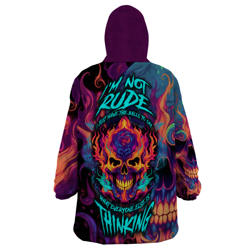 Colorful Fire Skull Wearable Blanket Hoodie I'm not rude i just have the balls to say what everyone else is Thingking - Wonder Print Shop