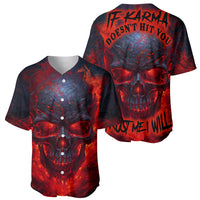 Horror skull baseball jersey set: black with red fiery graphics, two views, short sleeves