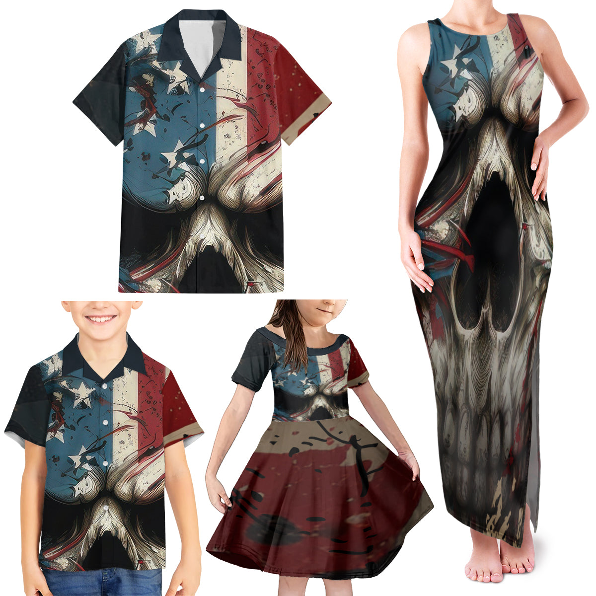 American Flag Skull Family Matching Tank Maxi Dress and Hawaiian Shirt I'm Not Anti - Social I'm Just Not User Friendly - Wonder Print Shop