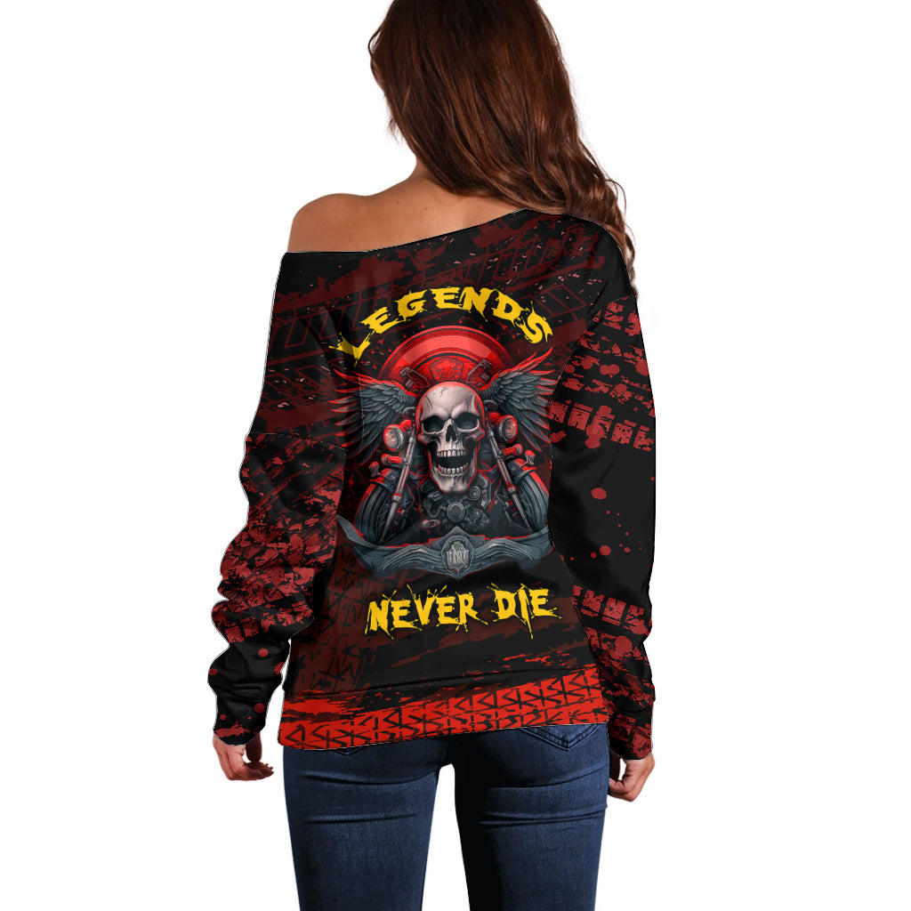 Skull Biker Off Shoulder Sweater Legend Never Die - Wonder Print Shop