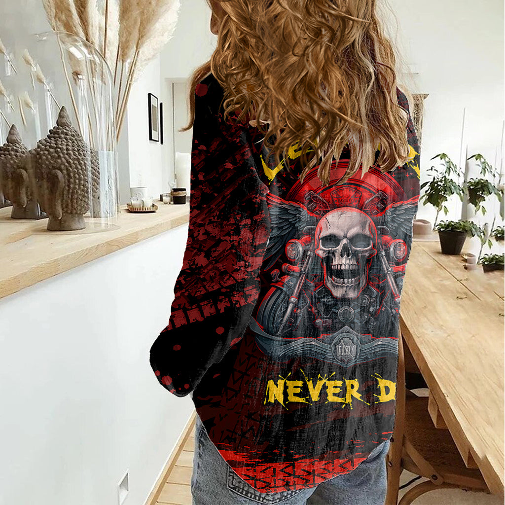 skull-biker-women-casual-shirt-legend-never-die