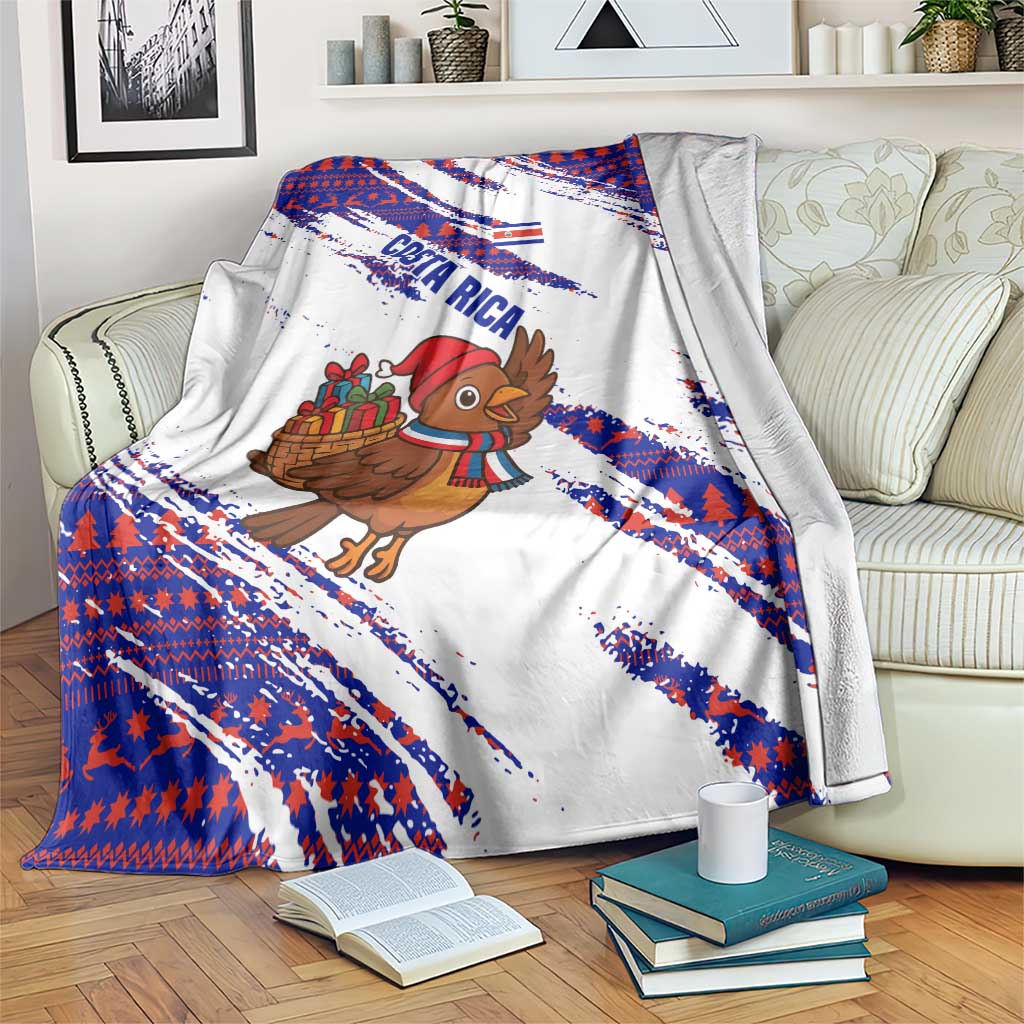 Costa Rica Christmas Blanket with Holiday Bird Gifts Red Blue Pattern and National Flag Design - Wonder Print Shop