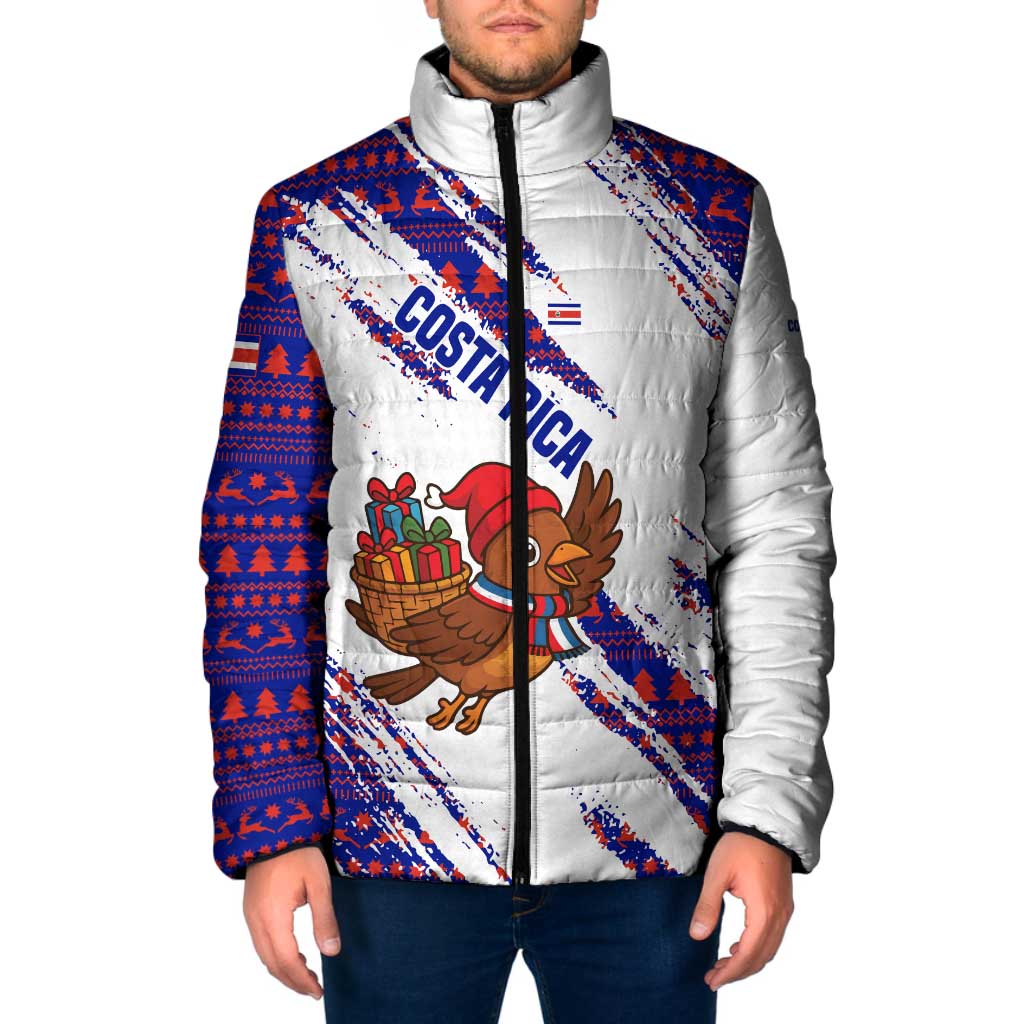Costa Rica Christmas Padded Jacket with Holiday Bird Gifts Red Blue Pattern and National Flag Design - Wonder Print Shop