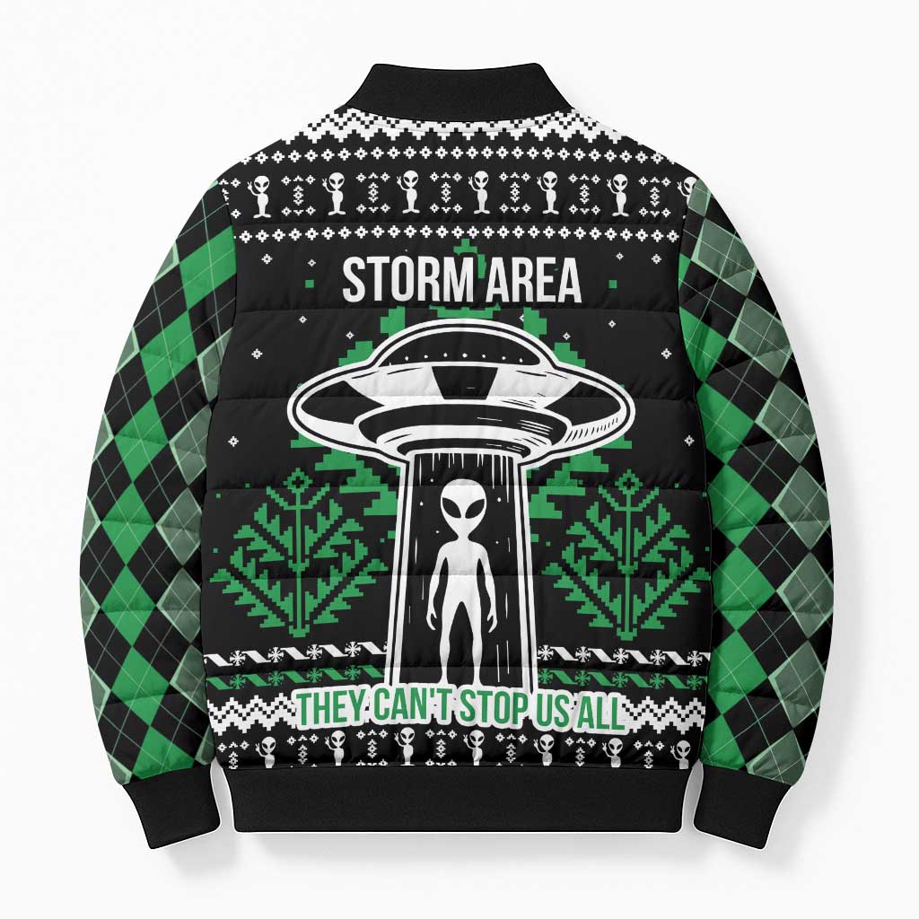 Alien Christmas Bomber Puffer Jacket Xmas Holiday Patterns - Wonder Print Shop