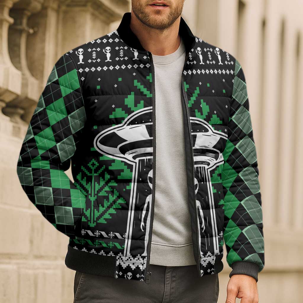 Alien Christmas Bomber Puffer Jacket Xmas Holiday Patterns - Wonder Print Shop