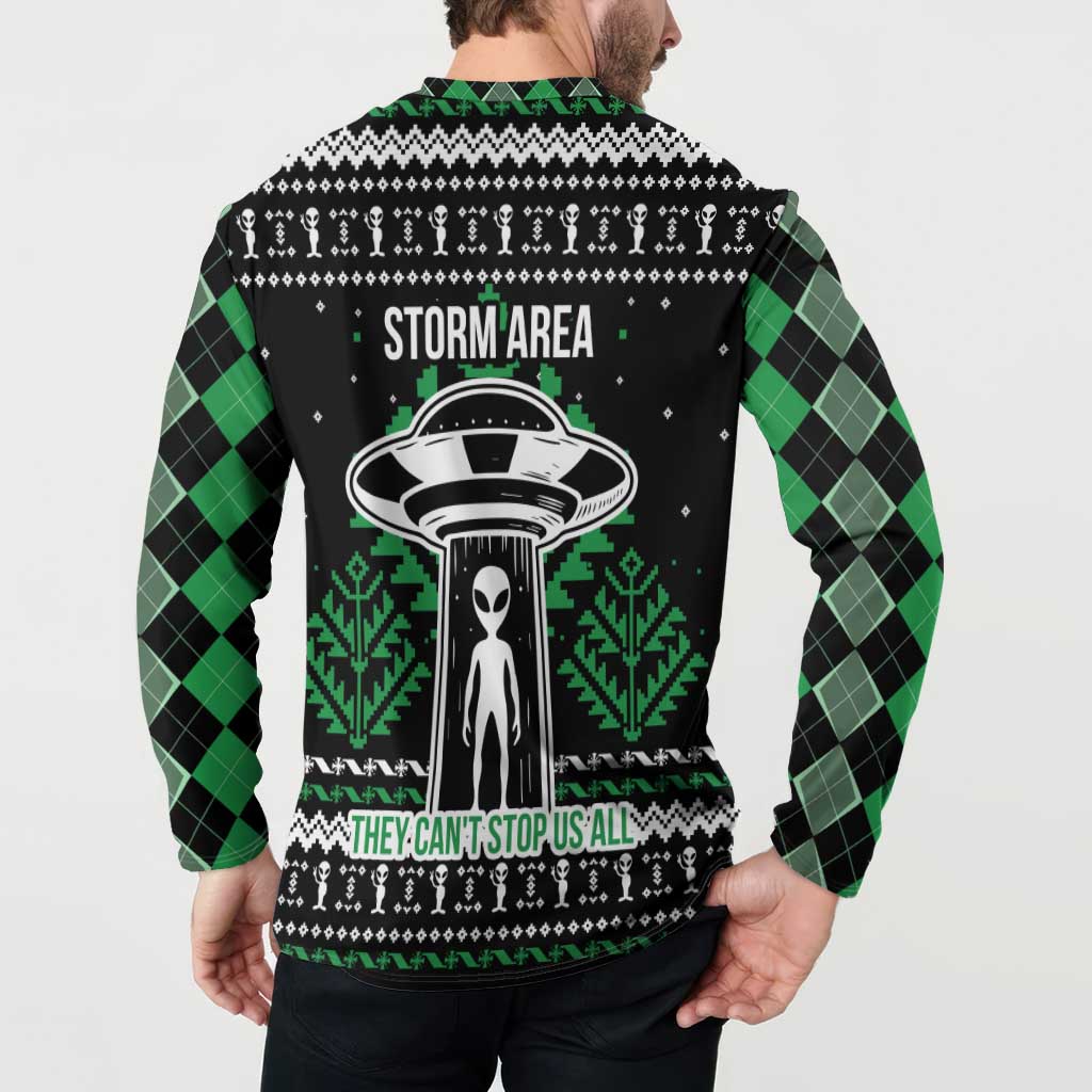 Alien Christmas Button Sweatshirt Xmas Holiday Patterns - Wonder Print Shop