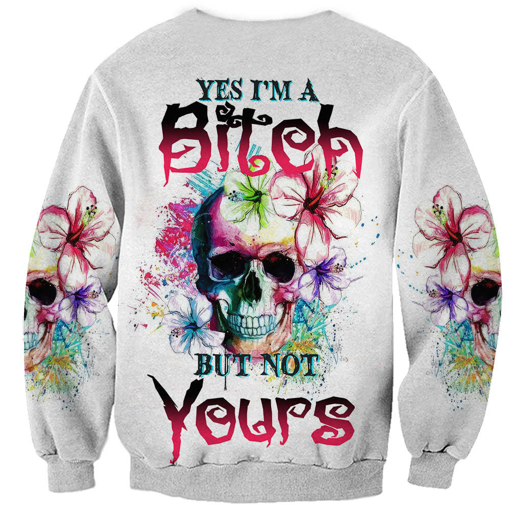 Unisex light gray sweatshirt, back skull and butterfly graphic with bold multicolor text