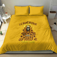 Yellow bedding set with skull reaper and sunflower graphic, two matching pillowcases