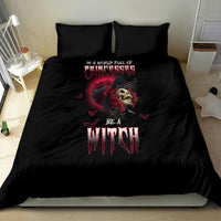 Black witch bedding set with red rose skull artwork and Be a Witch lettering