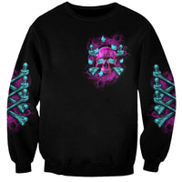 Black unisex sweatshirt with purple/teal skull graphic on chest, long sleeves