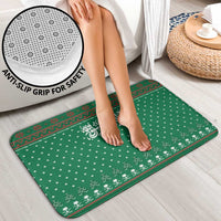 Saudi Arabia Christmas Bathroom Set with Green Pattern, Traditional Script Motif, and Camel Caravan Silhouette - Wonder Print Shop