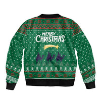 Saudi Arabia Christmas Bomber Jacket with Green Pattern, Traditional Script Motif, and Camel Caravan Silhouette - Wonder Print Shop