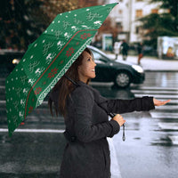 Saudi Arabia Christmas Umbrella with Green Pattern, Traditional Script Motif, and Camel Caravan Silhouette - Wonder Print Shop
