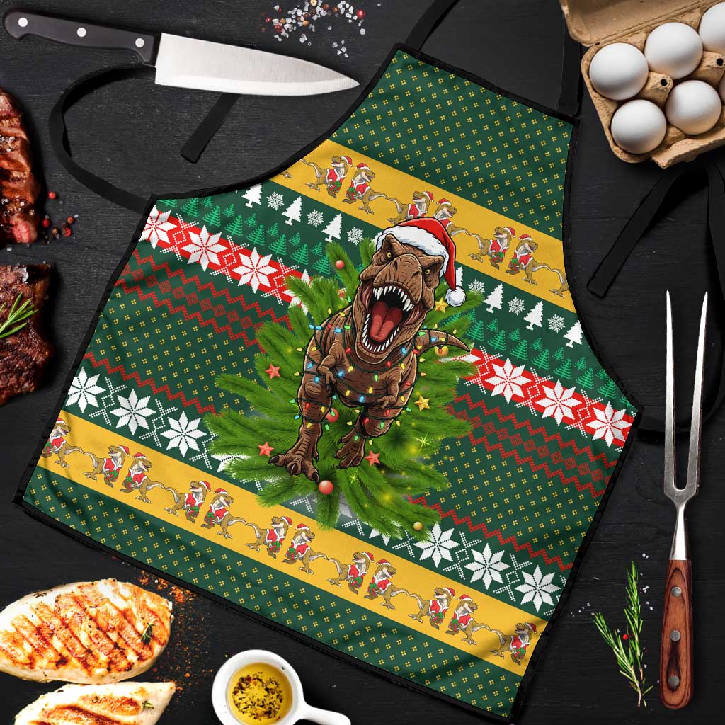 Christmas T Rex In Noel Tree Apron Xmas Holiday Patterns - Wonder Print Shop