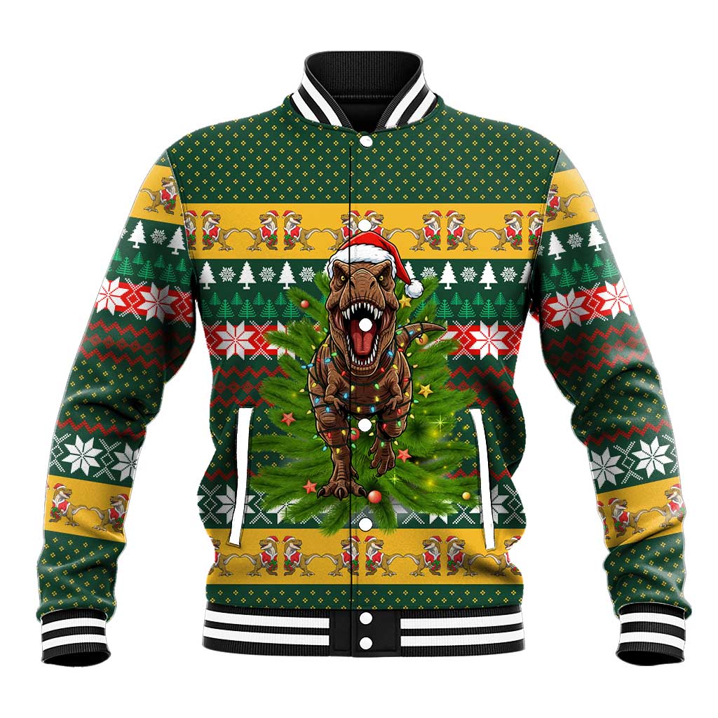Christmas T Rex In Noel Tree Baseball Jacket Xmas Holiday Patterns - Wonder Print Shop