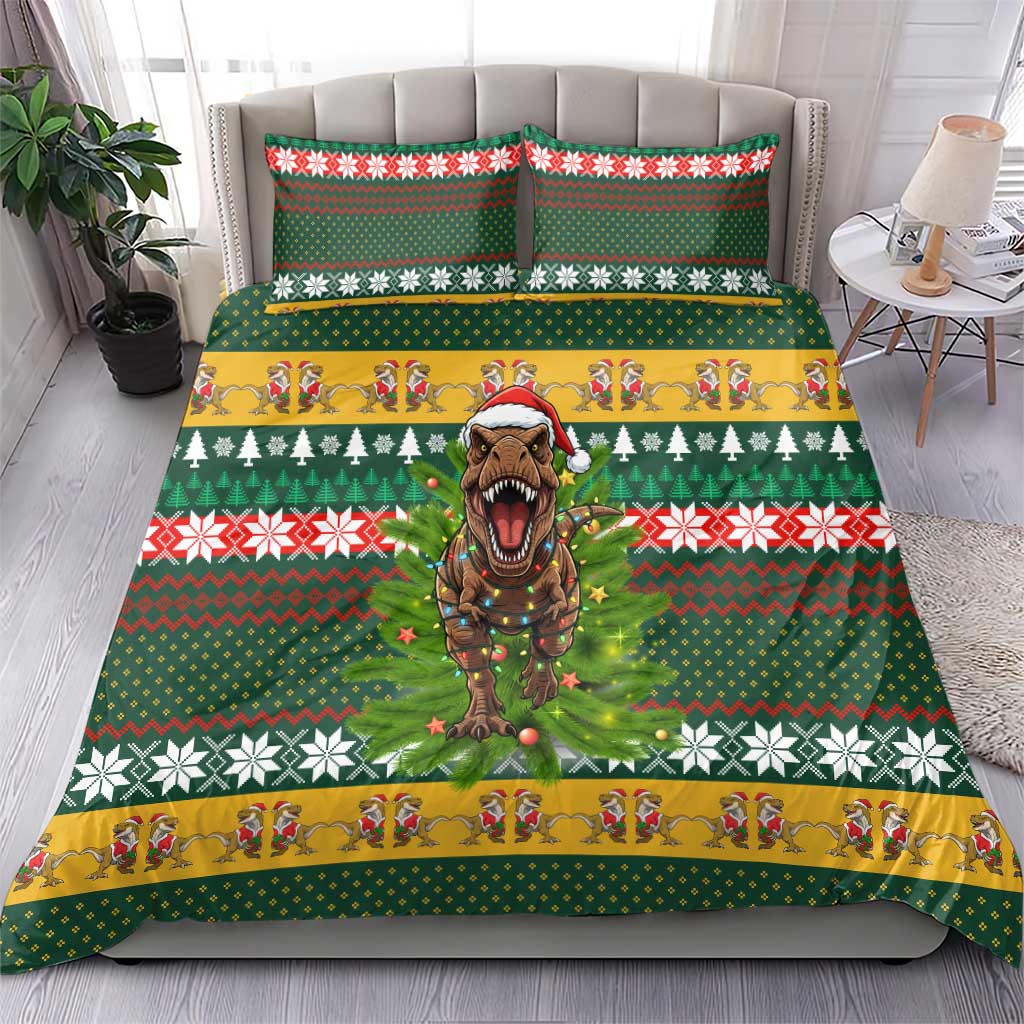 Christmas T Rex In Noel Tree Bedding Set Xmas Holiday Patterns - Wonder Print Shop