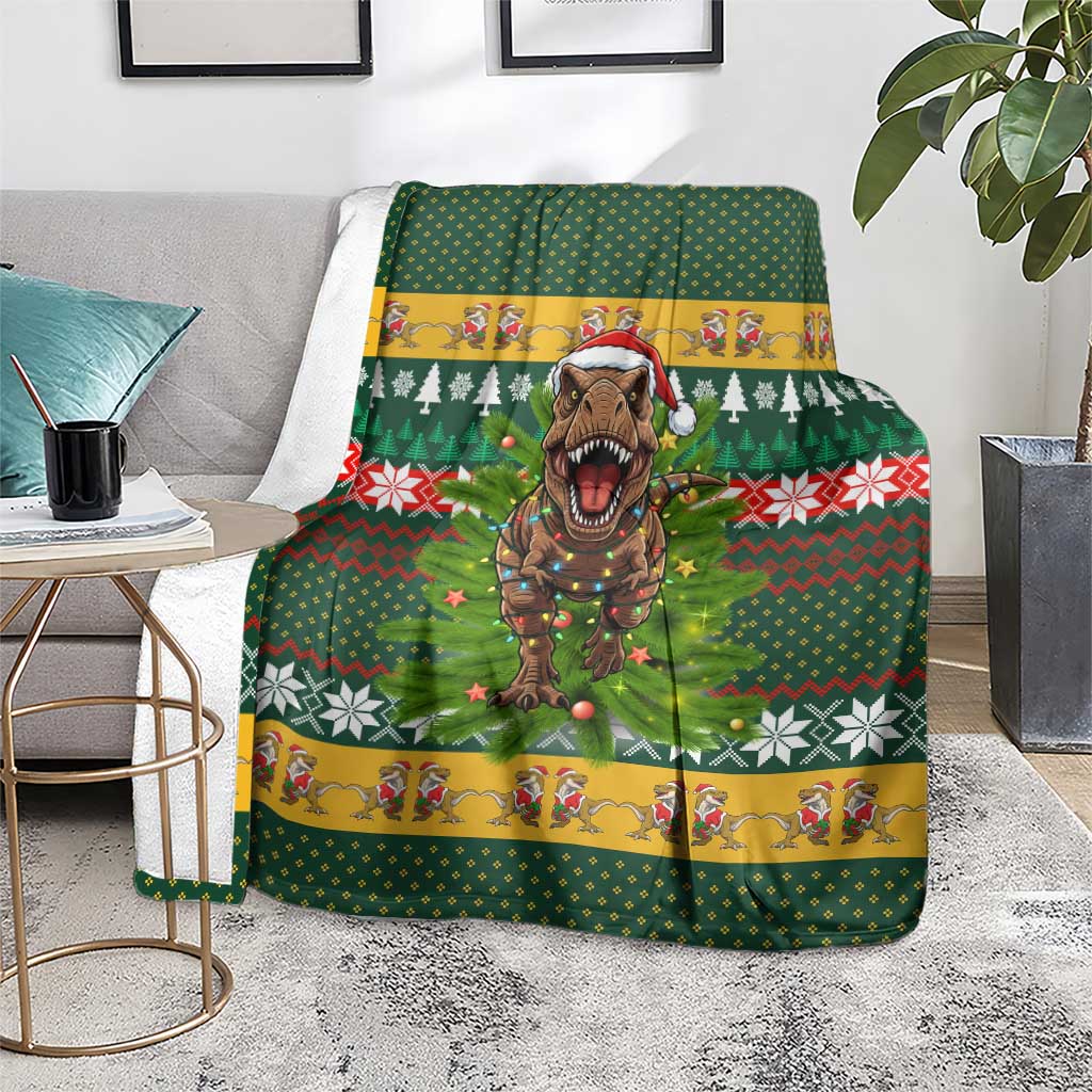 Christmas T Rex In Noel Tree Blanket Xmas Holiday Patterns - Wonder Print Shop
