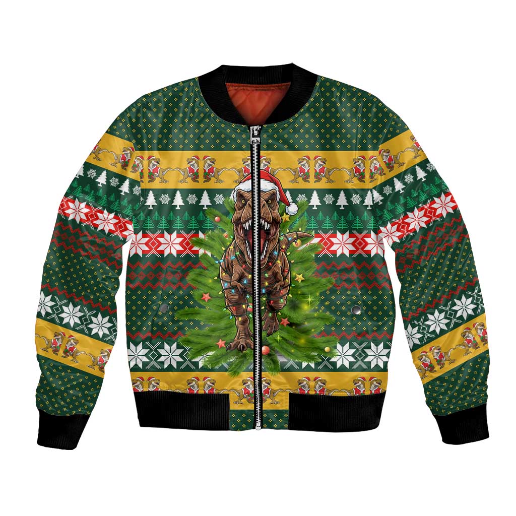 Christmas T Rex In Noel Tree Bomber Jacket Xmas Holiday Patterns - Wonder Print Shop
