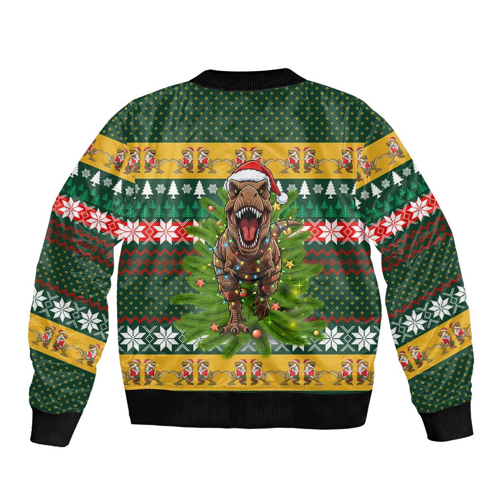 Christmas T Rex In Noel Tree Bomber Jacket Xmas Holiday Patterns - Wonder Print Shop