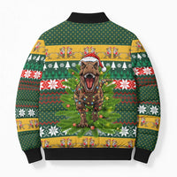 Christmas T Rex In Noel Tree Bomber Puffer Jacket Xmas Holiday Patterns - Wonder Print Shop