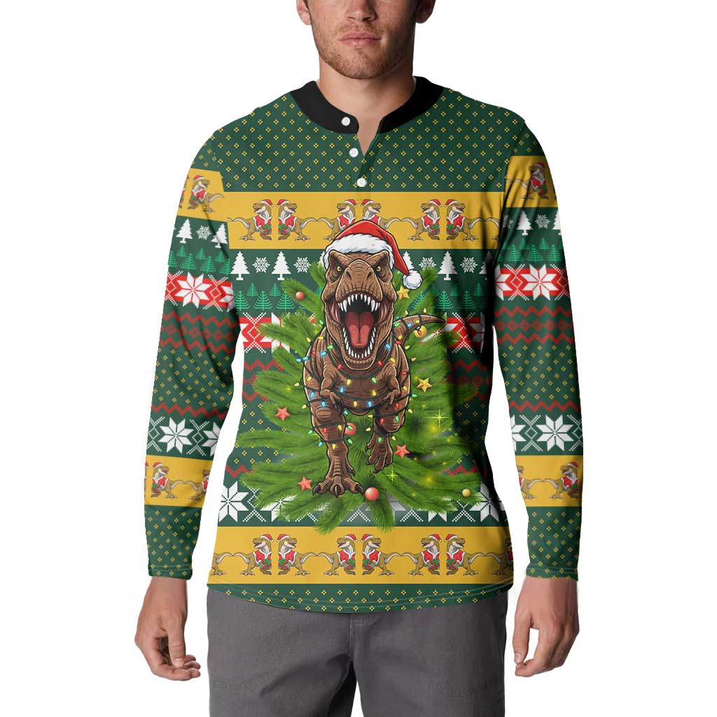 Christmas T Rex In Noel Tree Button Sweatshirt Xmas Holiday Patterns - Wonder Print Shop