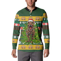 Christmas T Rex In Noel Tree Button Sweatshirt Xmas Holiday Patterns - Wonder Print Shop