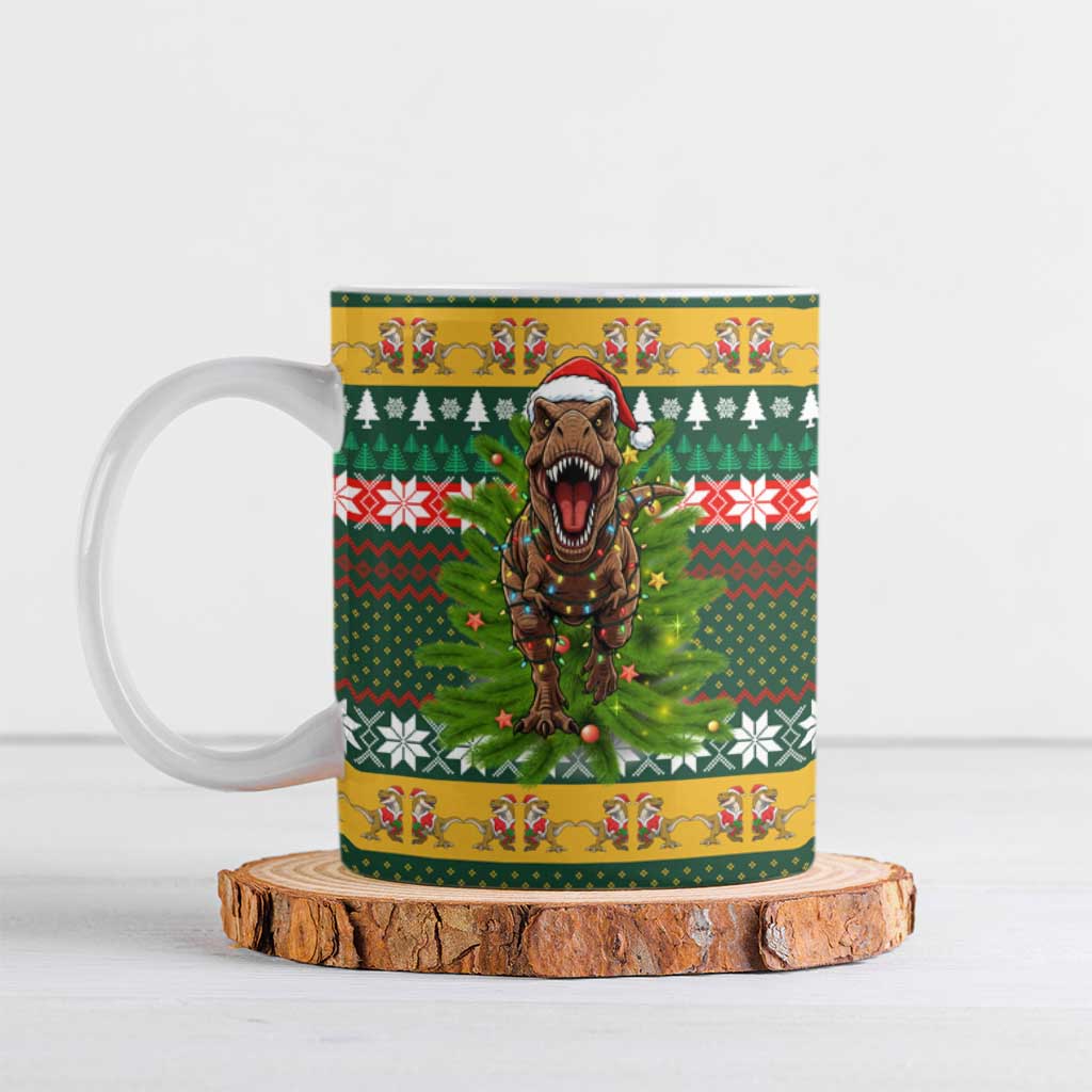 Christmas T Rex In Noel Tree Ceramic Mug Xmas Holiday Patterns - Wonder Print Shop