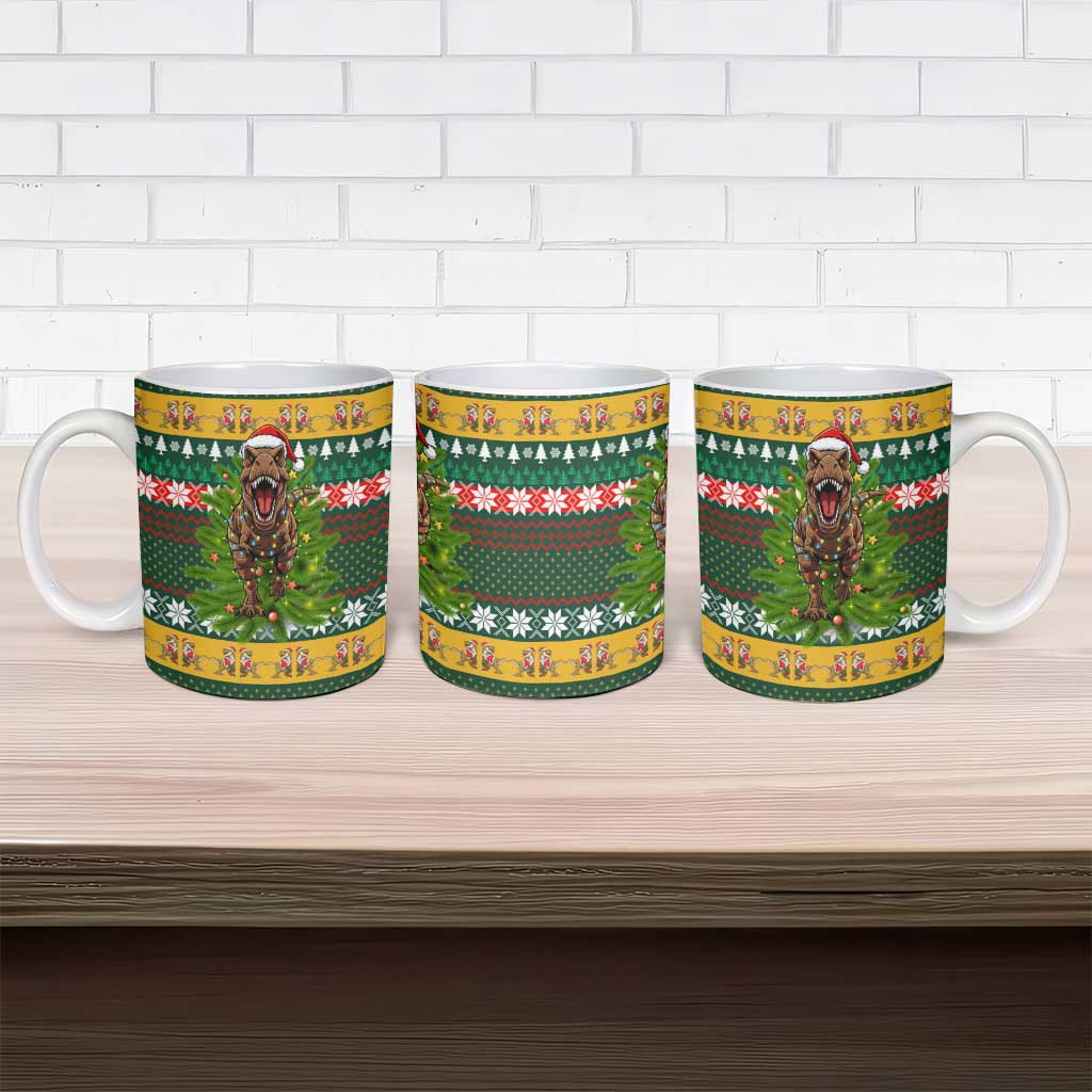 Christmas T Rex In Noel Tree Ceramic Mug Xmas Holiday Patterns - Wonder Print Shop