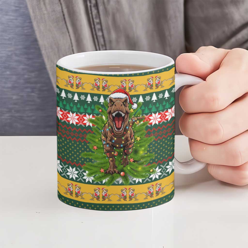Christmas T Rex In Noel Tree Ceramic Mug Xmas Holiday Patterns - Wonder Print Shop