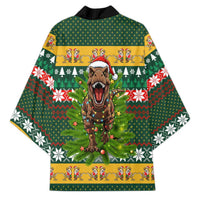 Christmas T Rex In Noel Tree Kimono Xmas Holiday Patterns - Wonder Print Shop