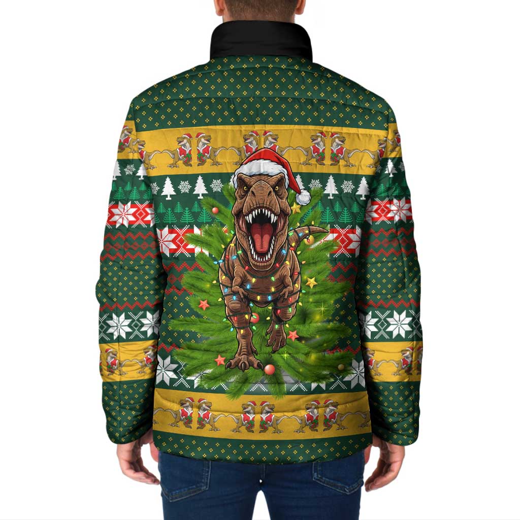 Christmas T Rex In Noel Tree Padded Jacket Xmas Holiday Patterns - Wonder Print Shop