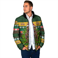 Christmas T Rex In Noel Tree Padded Jacket Xmas Holiday Patterns - Wonder Print Shop