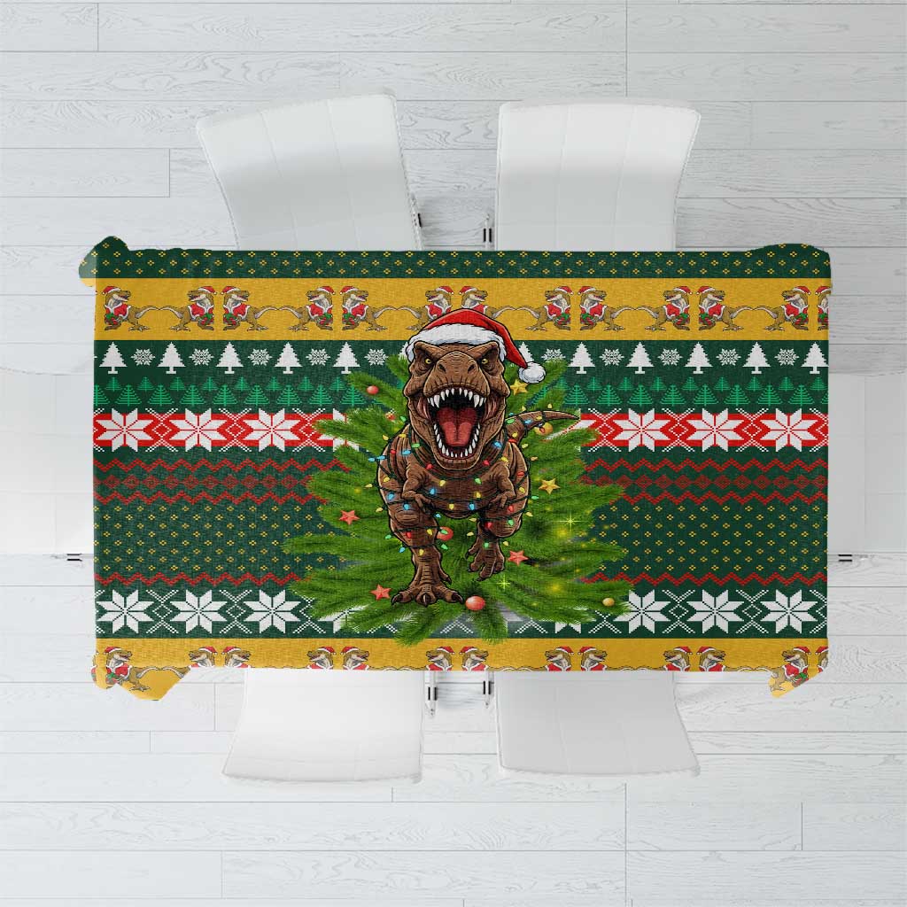 Christmas T Rex In Noel Tree Tablecloth Xmas Holiday Patterns - Wonder Print Shop