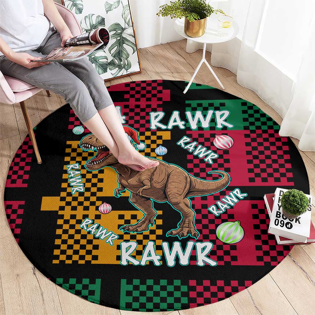 Christmas T Rex Rawr Rawr Rawr Round Carpet Xmas Holiday Patterns - Wonder Print Shop