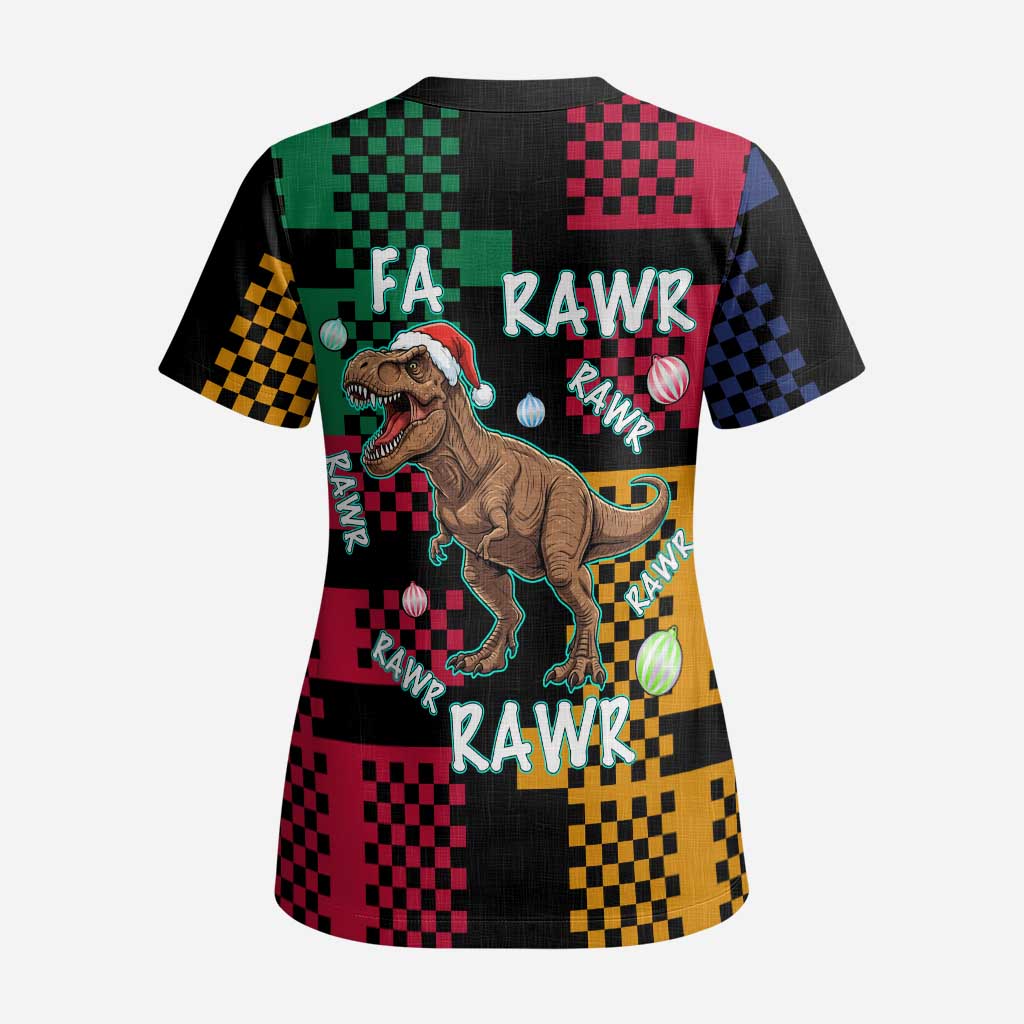 Christmas T Rex Rawr Rawr Rawr Scrub Top Xmas Holiday Patterns - Wonder Print Shop